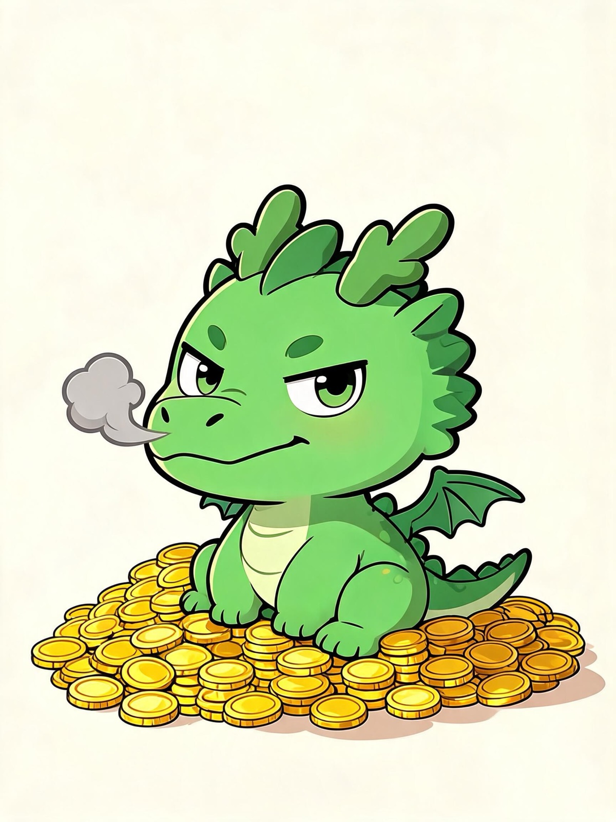 AI-generated chibi image: a chibi green dragon with tiny wings breathing a small puff of smoke