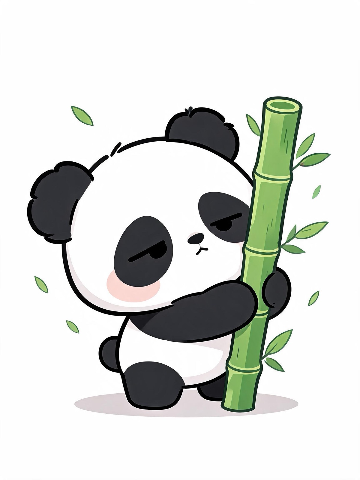 AI-generated chibi image: a chibi panda hugging a bamboo stalk