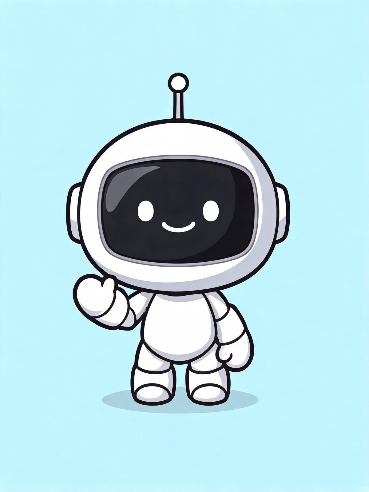 AI-generated chibi image: a chibi white robot with a round screen face showing a smile