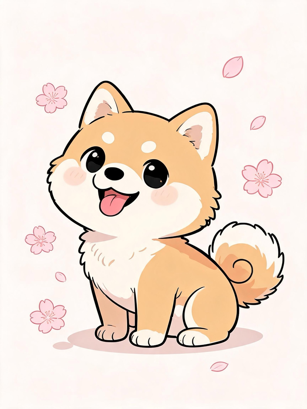 AI-generated chibi image: a chibi shiba inu dog with a curled tail sitting proudly