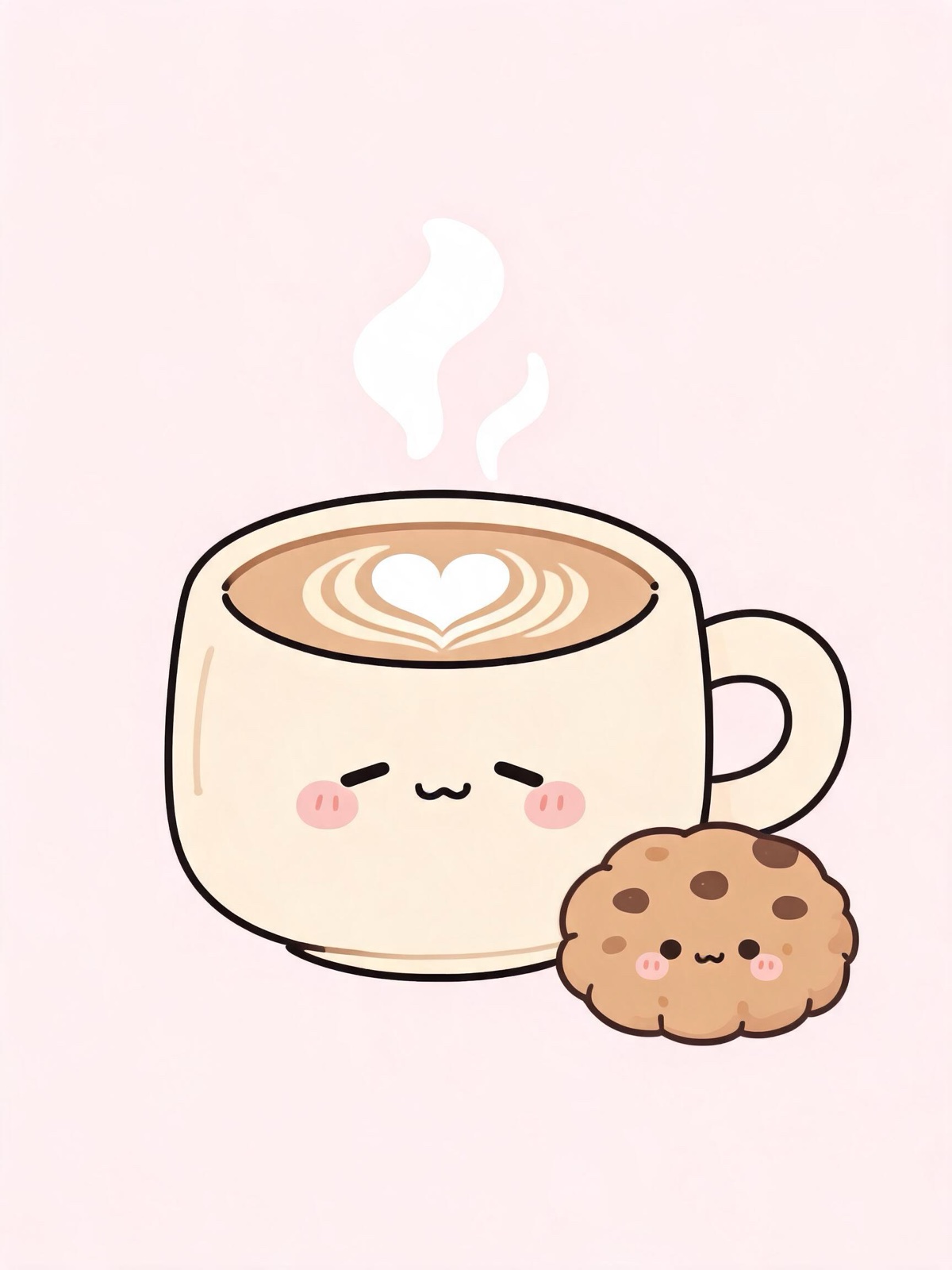 AI-generated kawaii image: a kawaii coffee cup with a latte-art heart