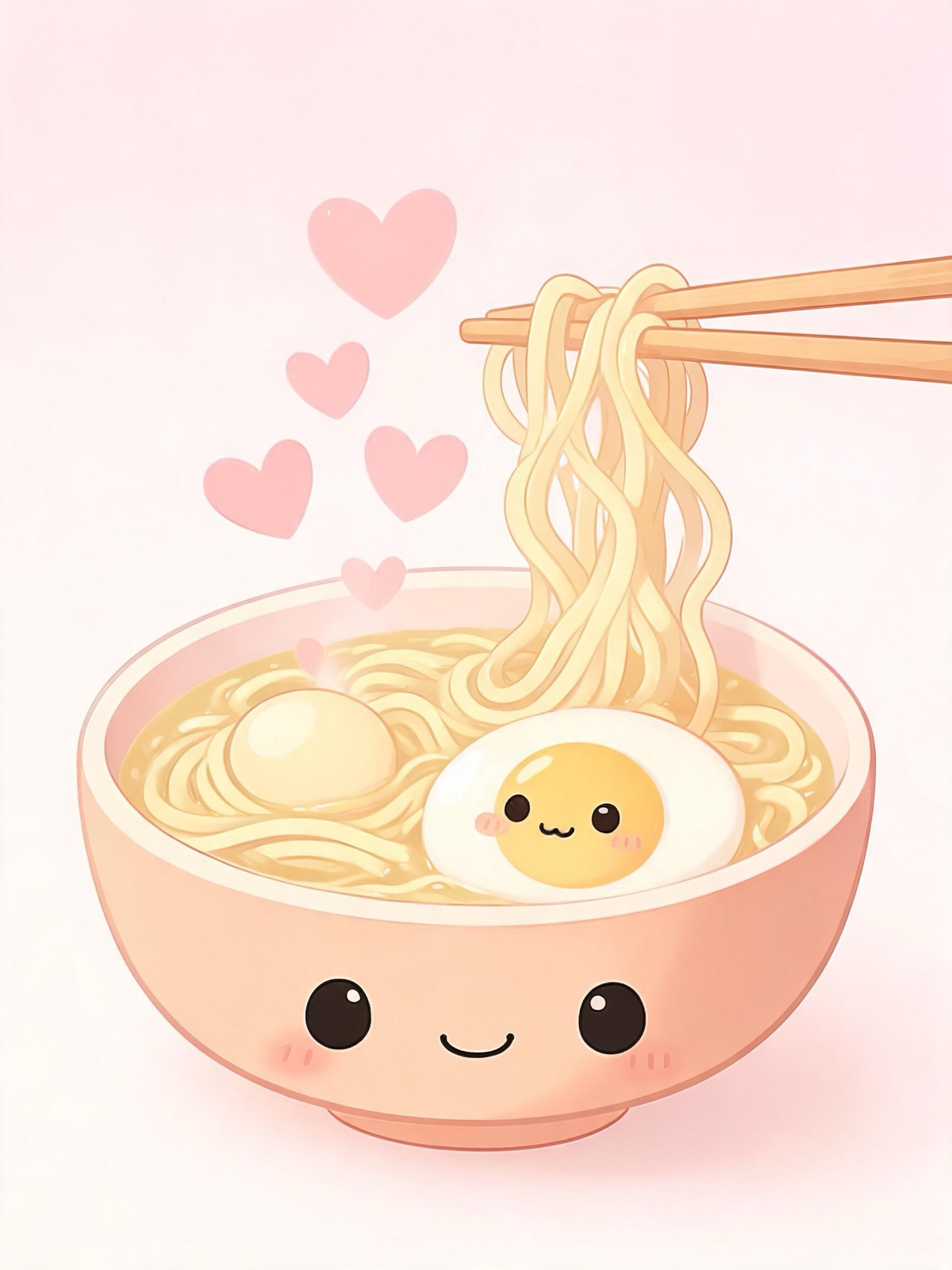 AI-generated kawaii image: a kawaii ramen bowl with a smiling face