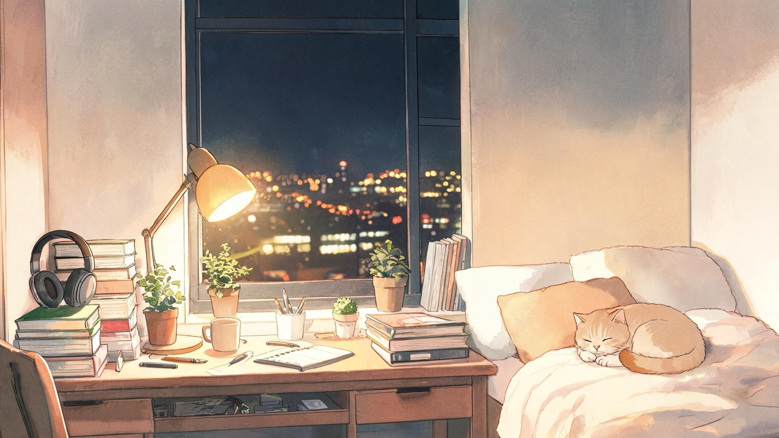 AI-generated painted anime film image: a cluttered