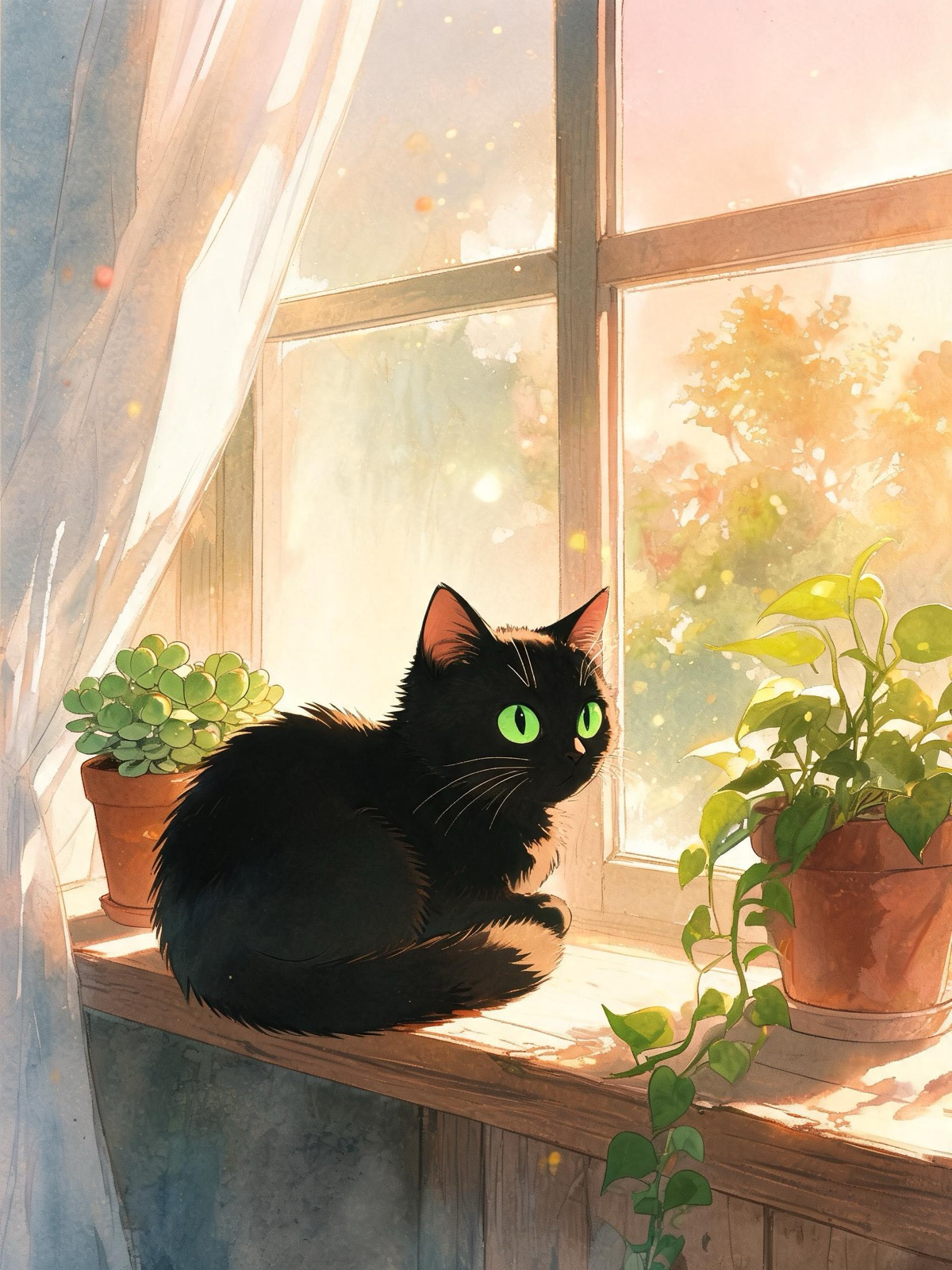AI-generated image: Anime Black Cat